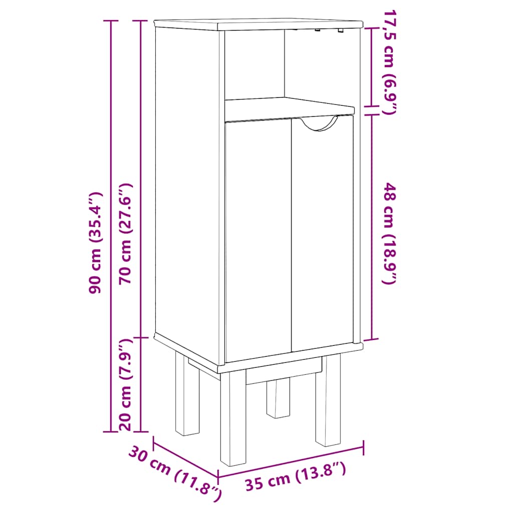 Bathroom Cabinet OTTA 35x30x90 cm Solid Wood Pine