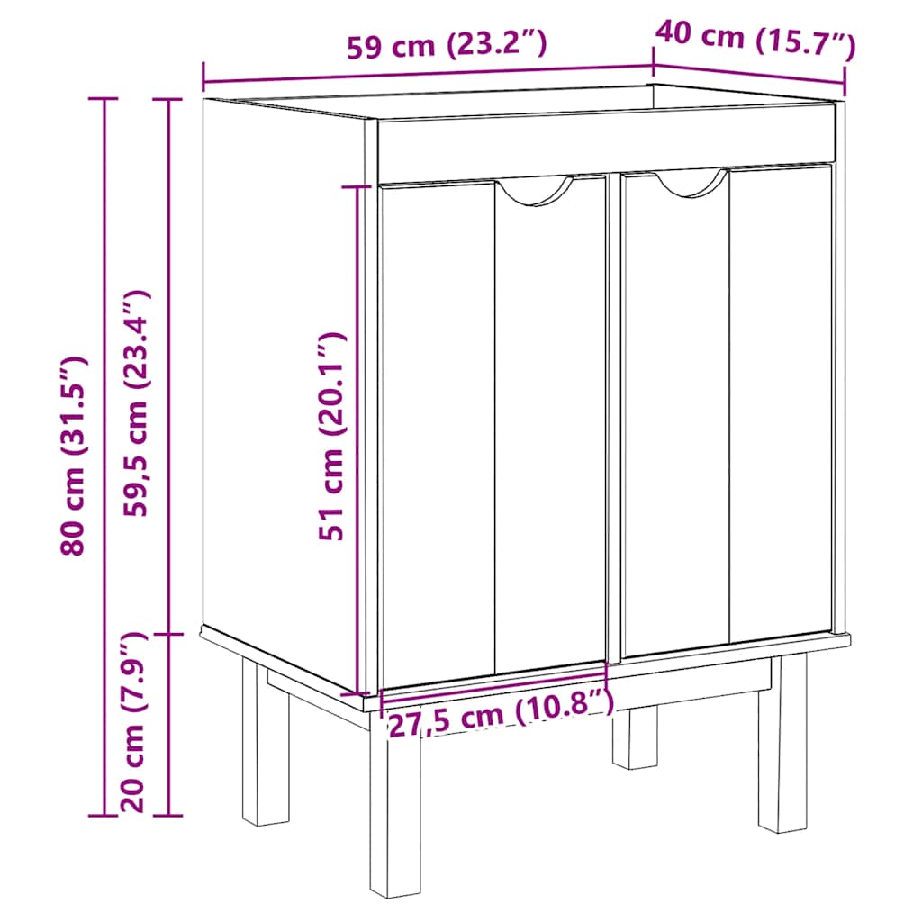 Bathroom Sink Cabinet OTTA 59x40x80 cm Solid Wood Pine