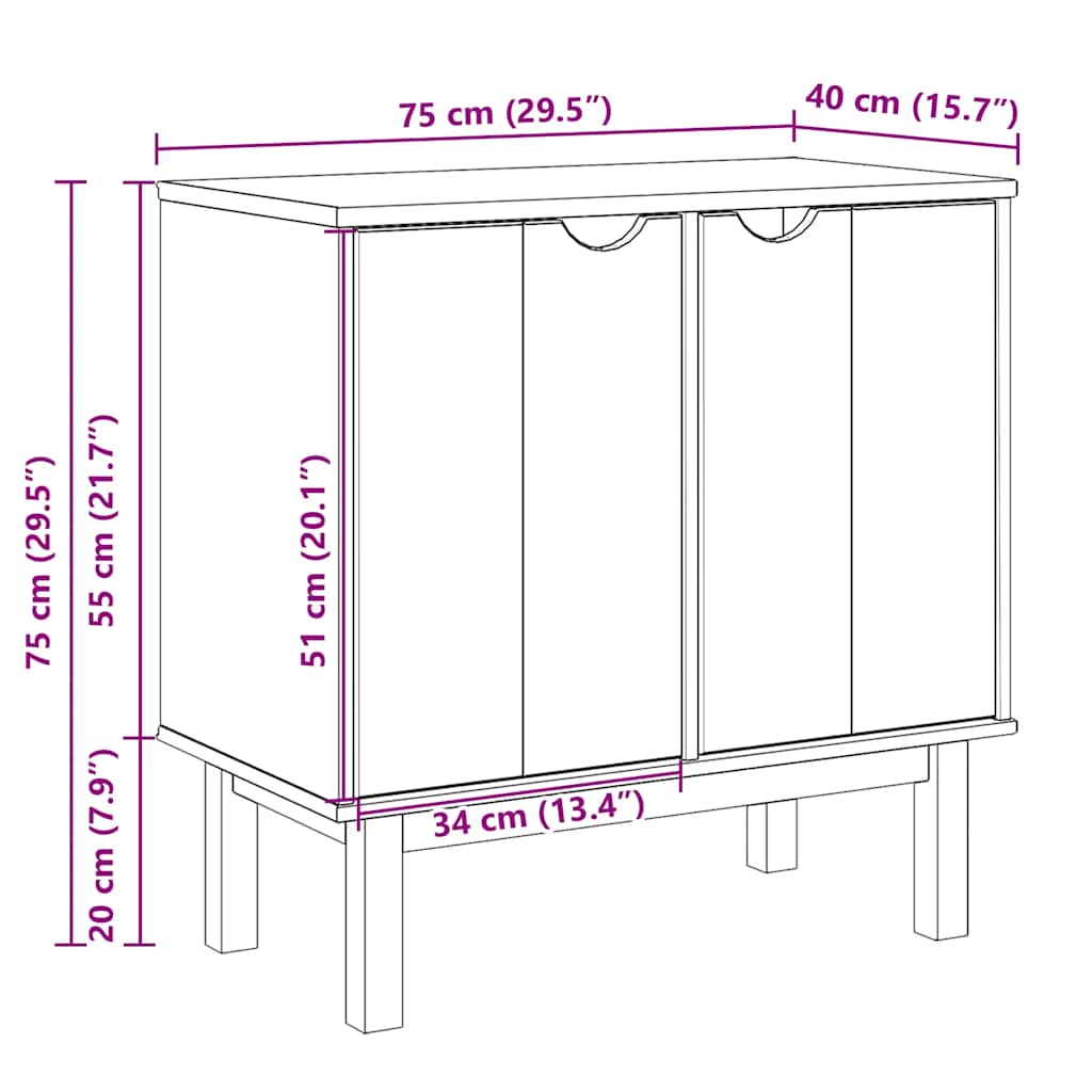 Hallway Cabinet OTTA 75x40x75 cm Solid Wood Pine