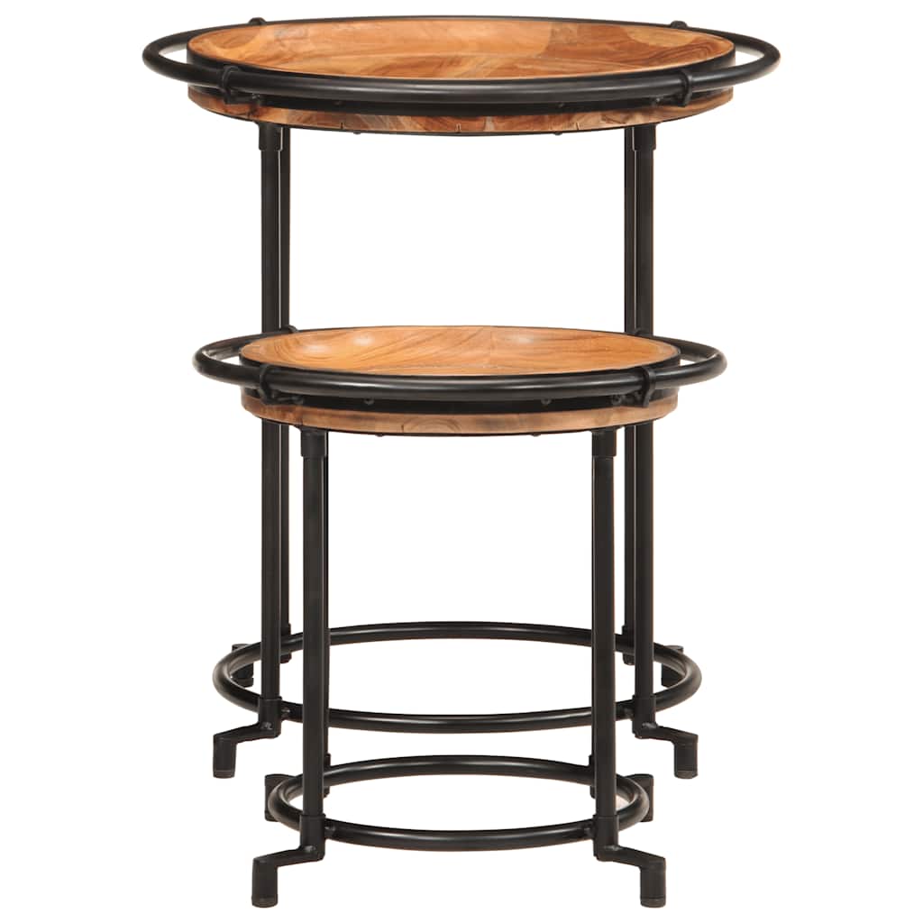 2 Piece Side Table Set Solid Wood Acacia
