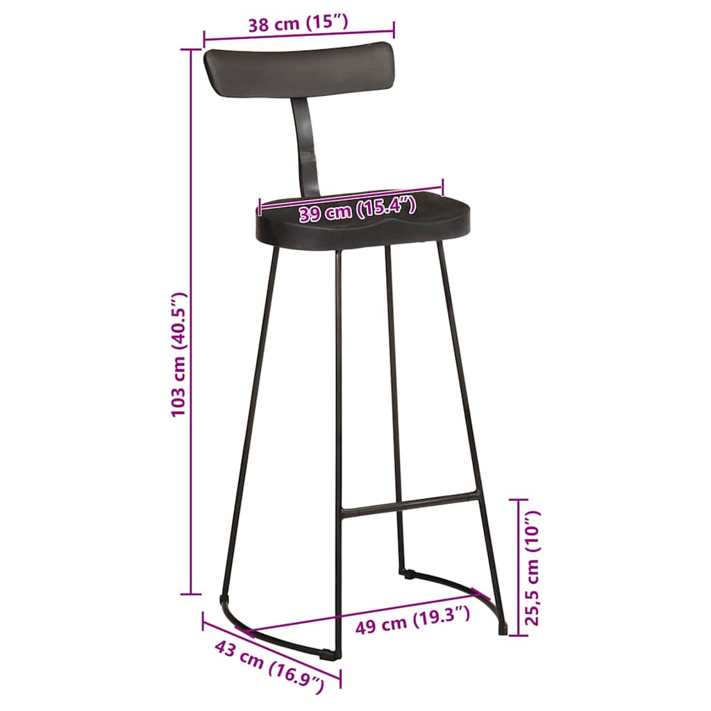 Bar Stools 2 pcs Black 49x43x103 cm Solid Wood Mango