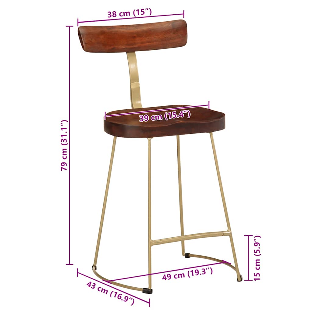 Bar Stools 2 pcs 49x43x79 cm Solid Wood Mango