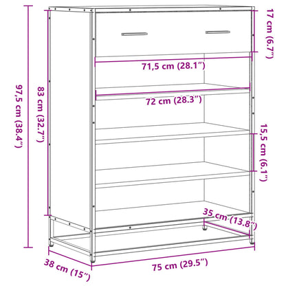 Shoe Cabinet Black 75x38x97.5 cm Engineered Wood and Metal