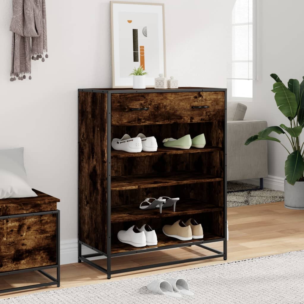 Shoe Cabinet Smoked Oak 75x38x97.5 cm Engineered Wood and Metal