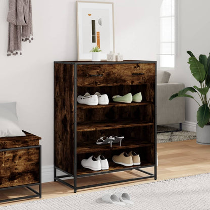 Shoe Cabinet Smoked Oak 75x38x97.5 cm Engineered Wood and Metal