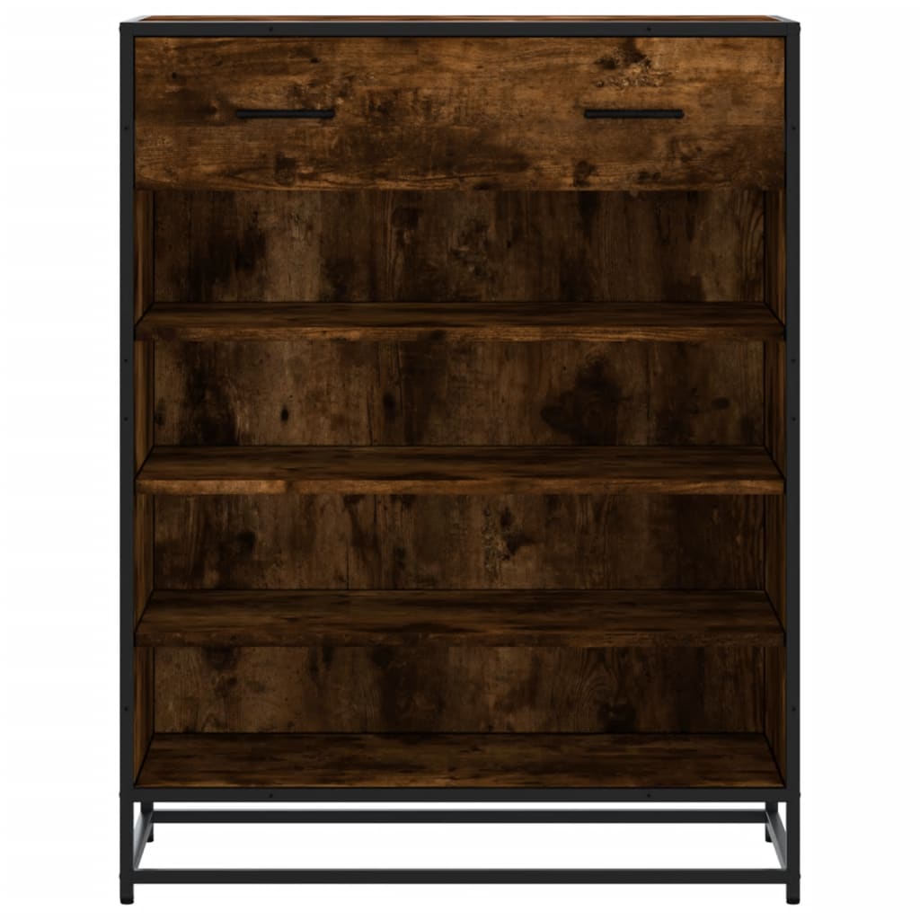 Shoe Cabinet Smoked Oak 75x38x97.5 cm Engineered Wood and Metal