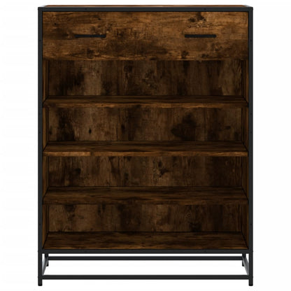 Shoe Cabinet Smoked Oak 75x38x97.5 cm Engineered Wood and Metal