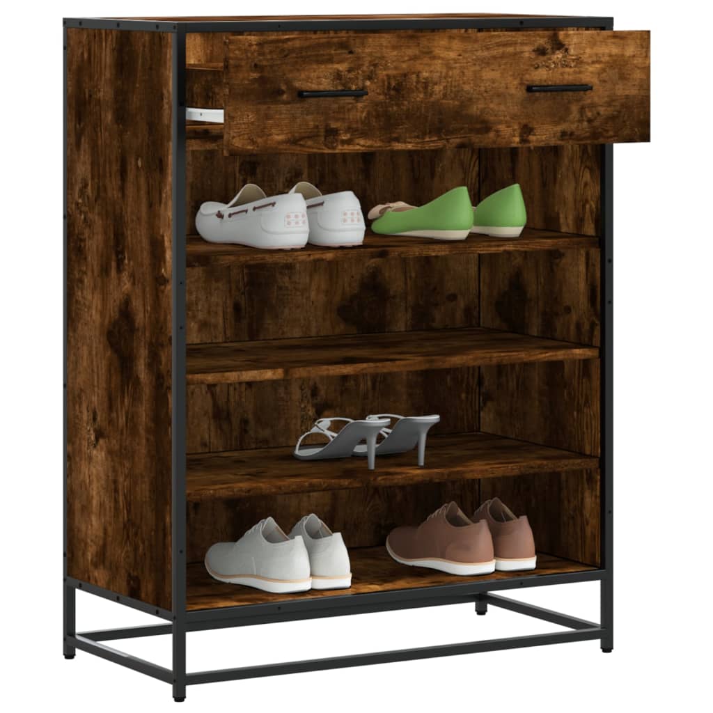 Shoe Cabinet Smoked Oak 75x38x97.5 cm Engineered Wood and Metal