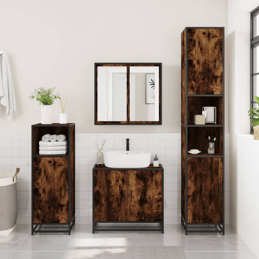 Bathroom Cabinet Smoked Oak 35x37.5x188.5 cm