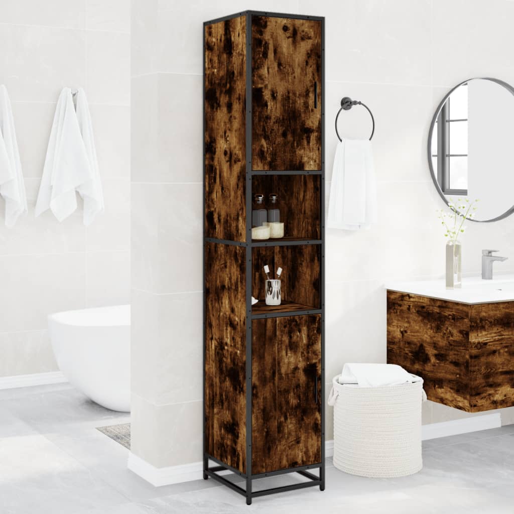 Bathroom Cabinet Smoked Oak 35x37.5x188.5 cm