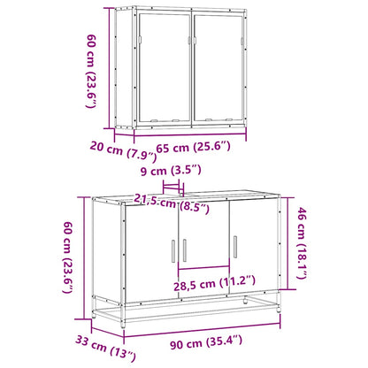 2 Piece Bathroom Furniture Set Grey Sonoma Engineered Wood