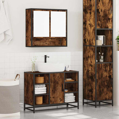 2 Piece Bathroom Furniture Set Smoked Oak Engineered Wood