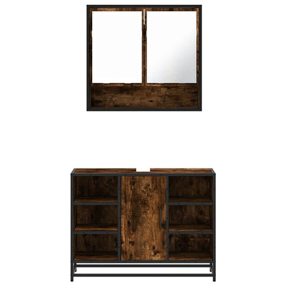 2 Piece Bathroom Furniture Set Smoked Oak Engineered Wood