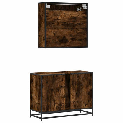 2 Piece Bathroom Furniture Set Smoked Oak Engineered Wood