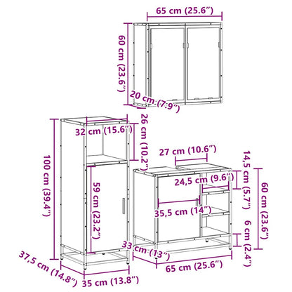 3 Piece Bathroom Furniture Set Grey Sonoma Engineered Wood