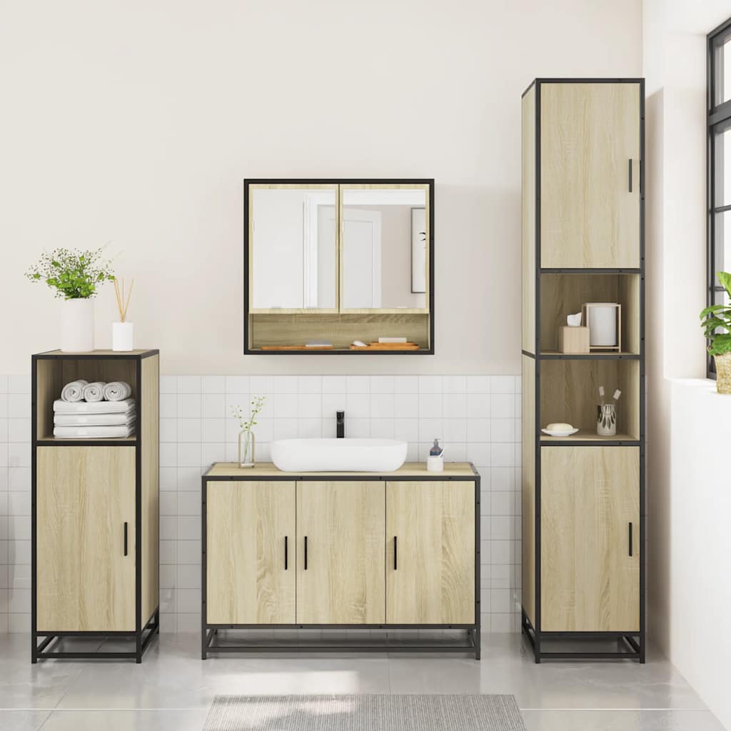 3 Piece Bathroom Furniture Set Sonoma Oak Engineered Wood