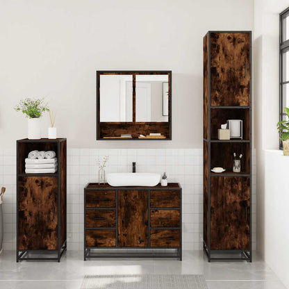 3 Piece Bathroom Furniture Set Smoked Oak Engineered Wood