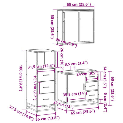 3 Piece Bathroom Furniture Set Smoked Oak Engineered Wood
