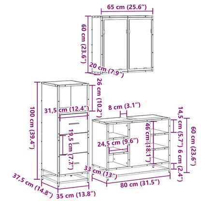 3 Piece Bathroom Furniture Set Sonoma Oak Engineered Wood