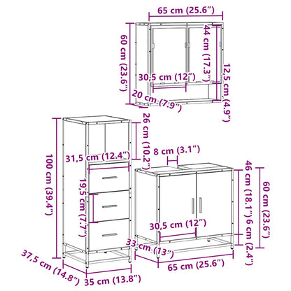 3 Piece Bathroom Furniture Set Grey Sonoma Engineered Wood