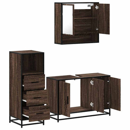 3 Piece Bathroom Furniture Set Brown Oak Engineered Wood