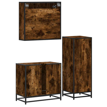 3 Piece Bathroom Furniture Set Smoked Oak Engineered Wood