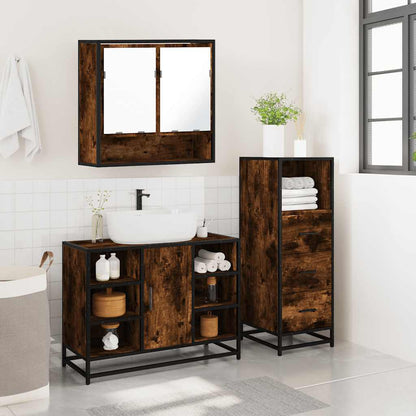 3 Piece Bathroom Furniture Set Smoked Oak Engineered Wood