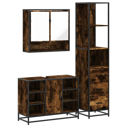 3 Piece Bathroom Furniture Set Smoked Oak Engineered Wood