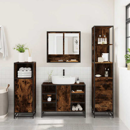 3 Piece Bathroom Furniture Set Smoked Oak Engineered Wood
