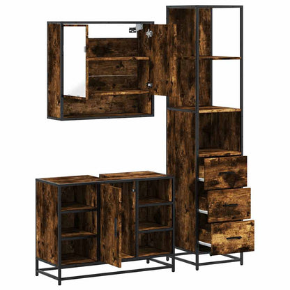3 Piece Bathroom Furniture Set Smoked Oak Engineered Wood