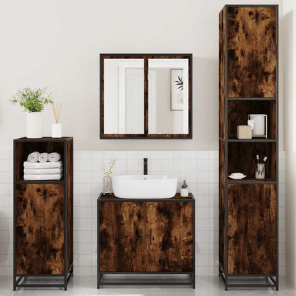 4 Piece Bathroom Furniture Set Smoked Oak Engineered Wood