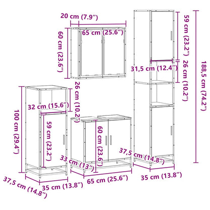 4 Piece Bathroom Furniture Set Smoked Oak Engineered Wood
