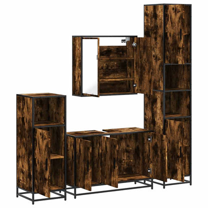 4 Piece Bathroom Furniture Set Smoked Oak Engineered Wood