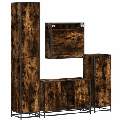 4 Piece Bathroom Furniture Set Smoked Oak Engineered Wood