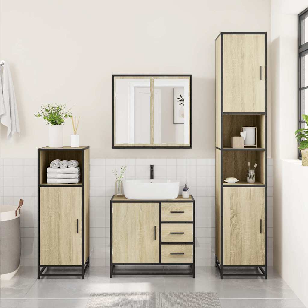 4 Piece Bathroom Furniture Set Sonoma Oak Engineered Wood