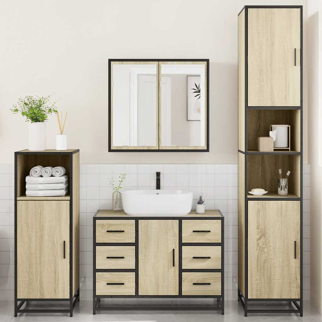 4 Piece Bathroom Furniture Set Sonoma Oak Engineered Wood