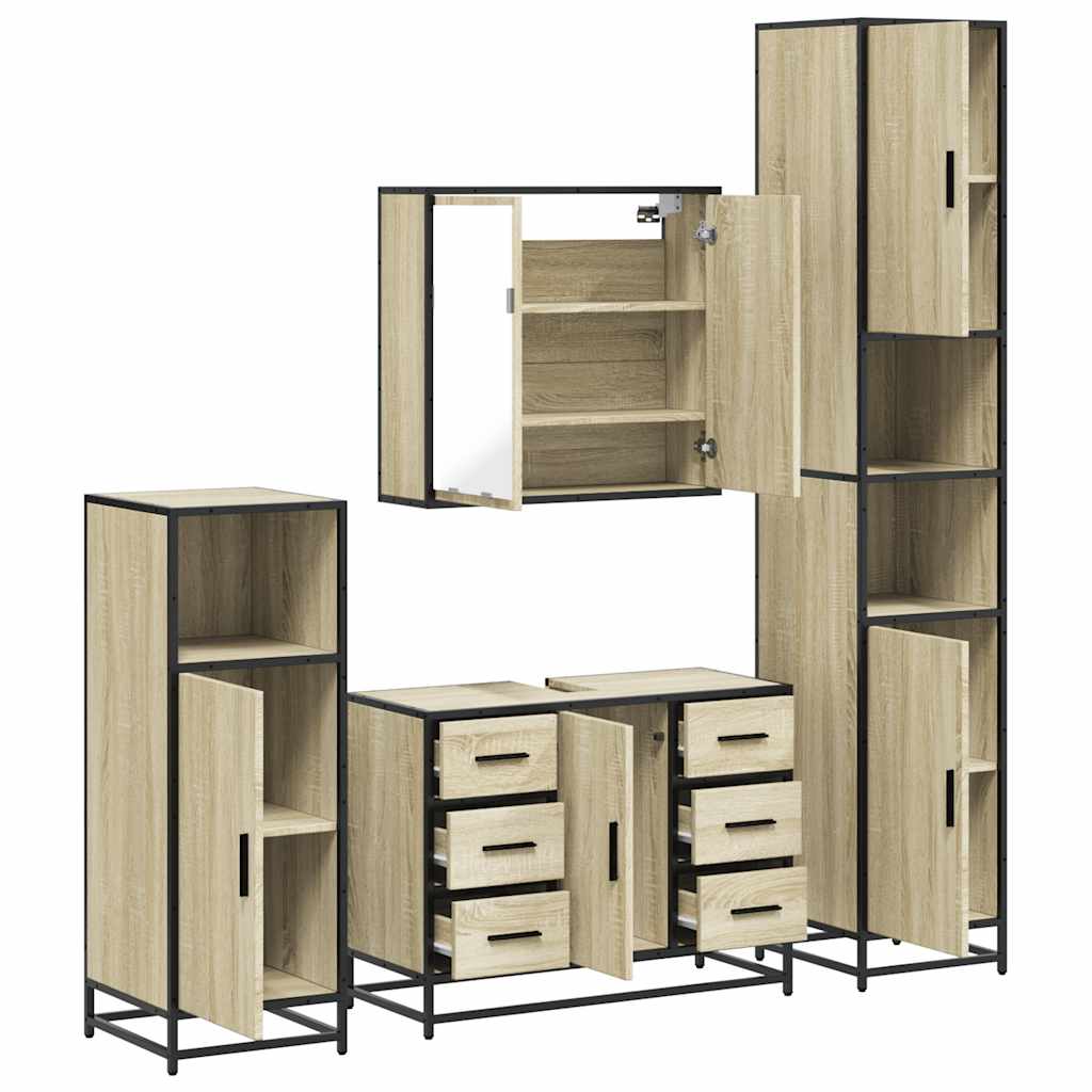 4 Piece Bathroom Furniture Set Sonoma Oak Engineered Wood