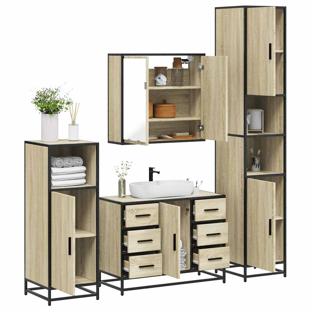 4 Piece Bathroom Furniture Set Sonoma Oak Engineered Wood