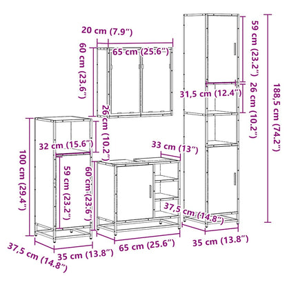 4 Piece Bathroom Furniture Set Smoked Oak Engineered Wood