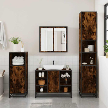 4 Piece Bathroom Furniture Set Smoked Oak Engineered Wood