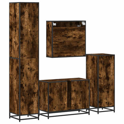 4 Piece Bathroom Furniture Set Smoked Oak Engineered Wood