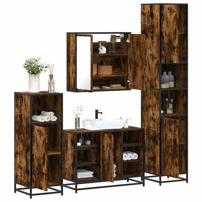 4 Piece Bathroom Furniture Set Smoked Oak Engineered Wood