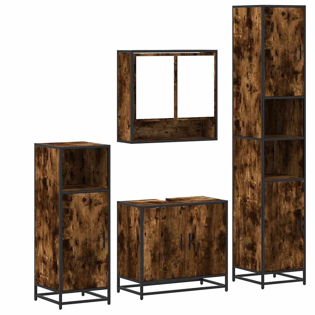 4 Piece Bathroom Furniture Set Smoked Oak Engineered Wood