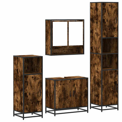 4 Piece Bathroom Furniture Set Smoked Oak Engineered Wood