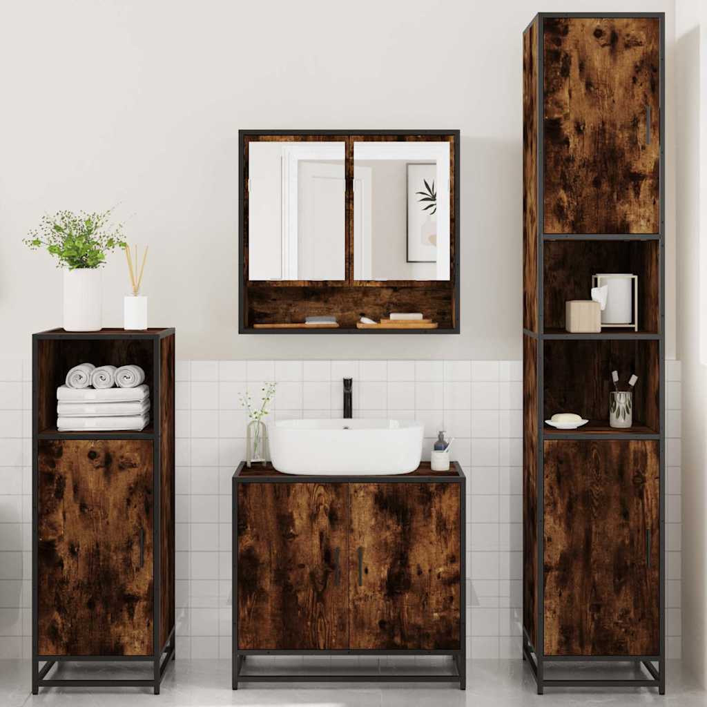 4 Piece Bathroom Furniture Set Smoked Oak Engineered Wood