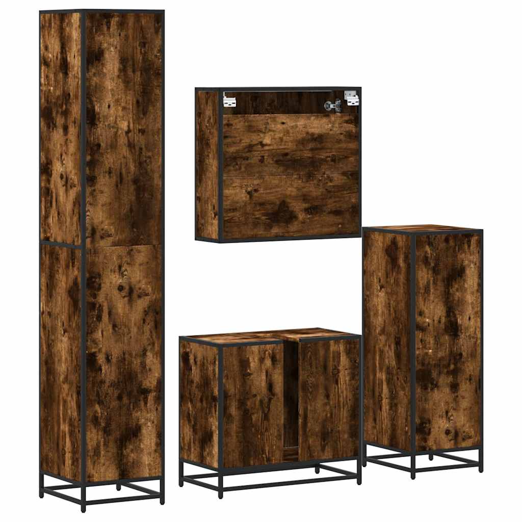 4 Piece Bathroom Furniture Set Smoked Oak Engineered Wood