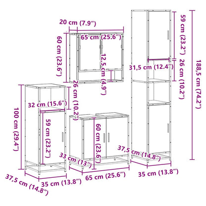 4 Piece Bathroom Furniture Set Smoked Oak Engineered Wood