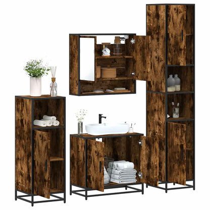 4 Piece Bathroom Furniture Set Smoked Oak Engineered Wood