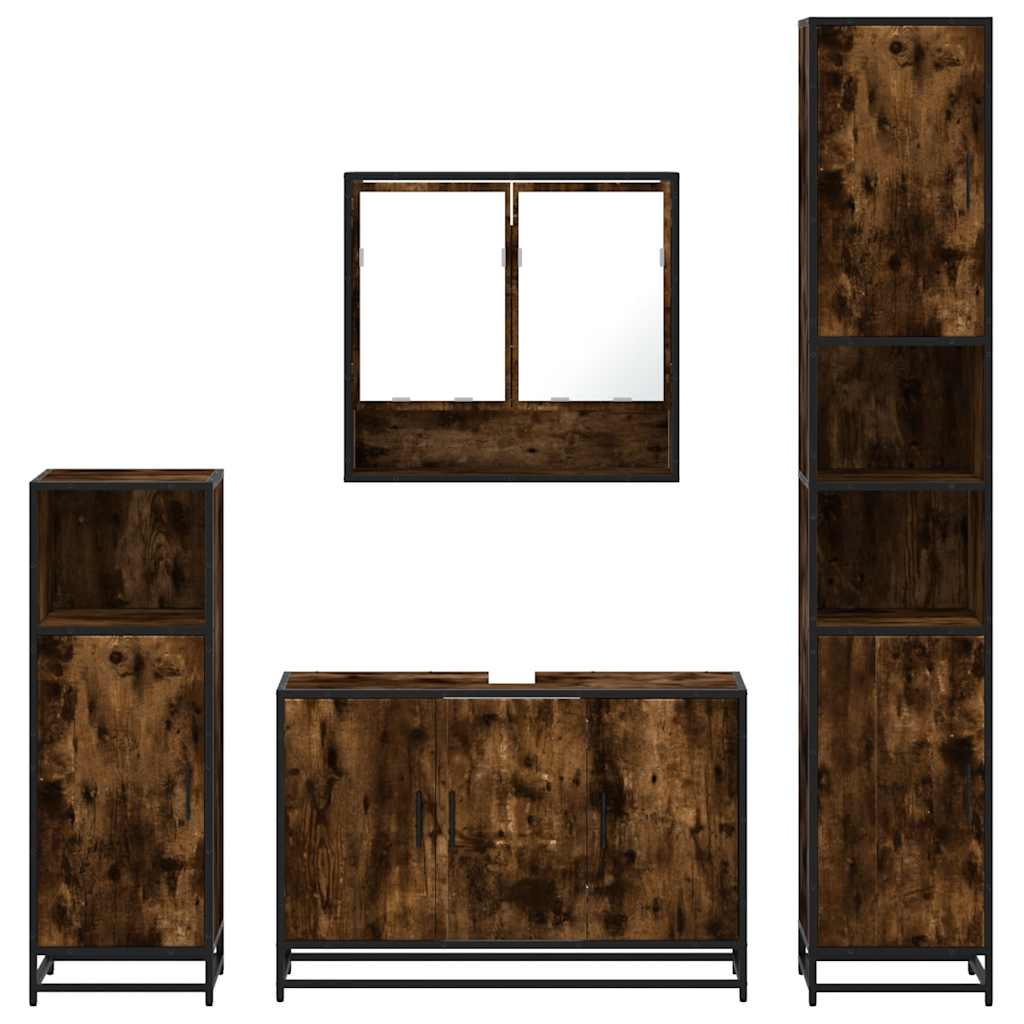 4 Piece Bathroom Furniture Set Smoked Oak Engineered Wood