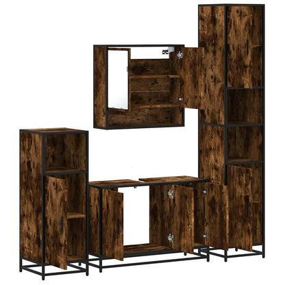 4 Piece Bathroom Furniture Set Smoked Oak Engineered Wood